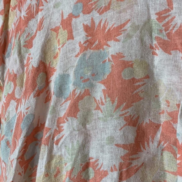 TRUE CRAFT Linen Blend Pastel Printed Short Sleeve Crop Button Down Top - Picture 3 of 8
